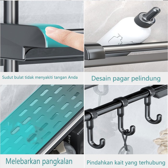 HJK Rak Kamar Mandi Dinding Hitam Rak Handuk Kamar Mandi Stainless