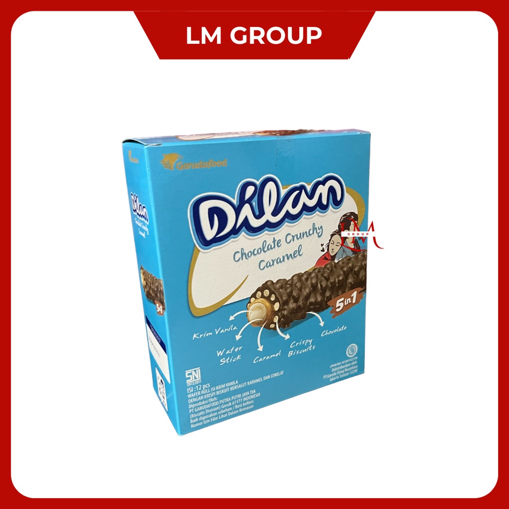 

HJ Dilan Chocolate Crunchy Caramel Wafer Rolls 1 Pack Isi 12 Pcs