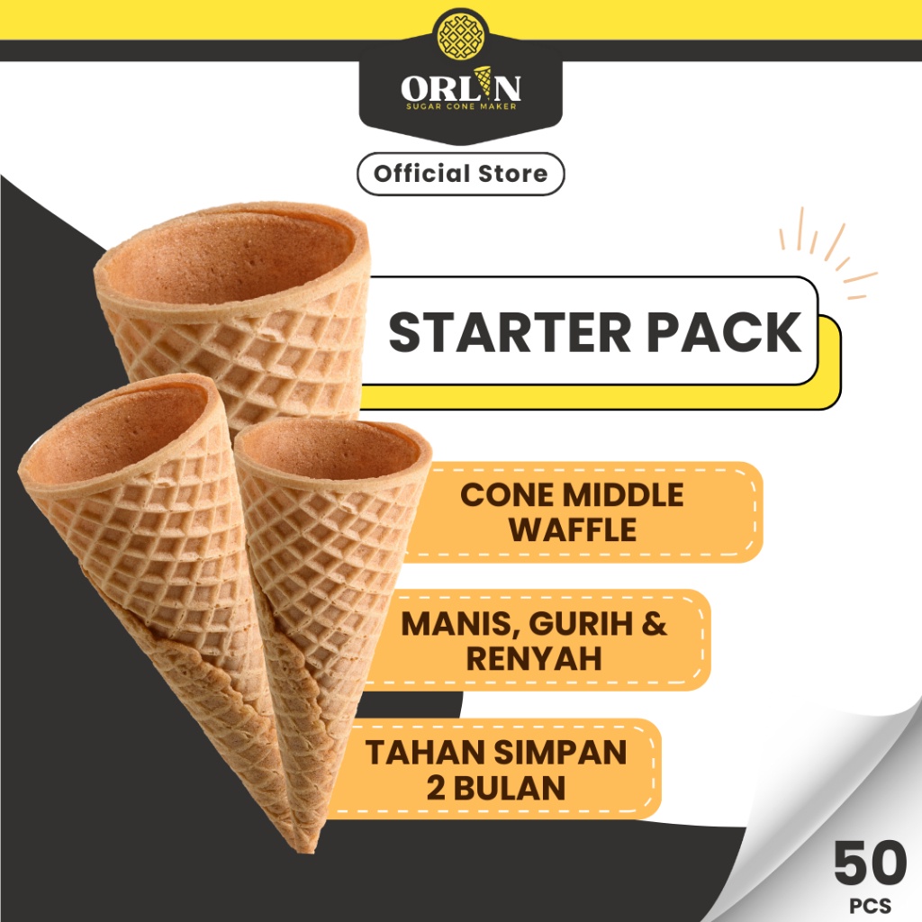

HJ ORLIN Starter Pack Middle Waffle Cone Ice Cream 50pcs