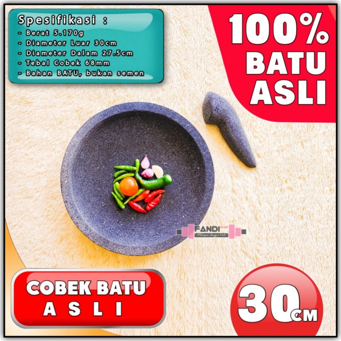 TERLARIS Cobek Batu Asli 28cm 30cm 32cm 34cm 36cm 38cm 40cm Coet Cowet Ulekan