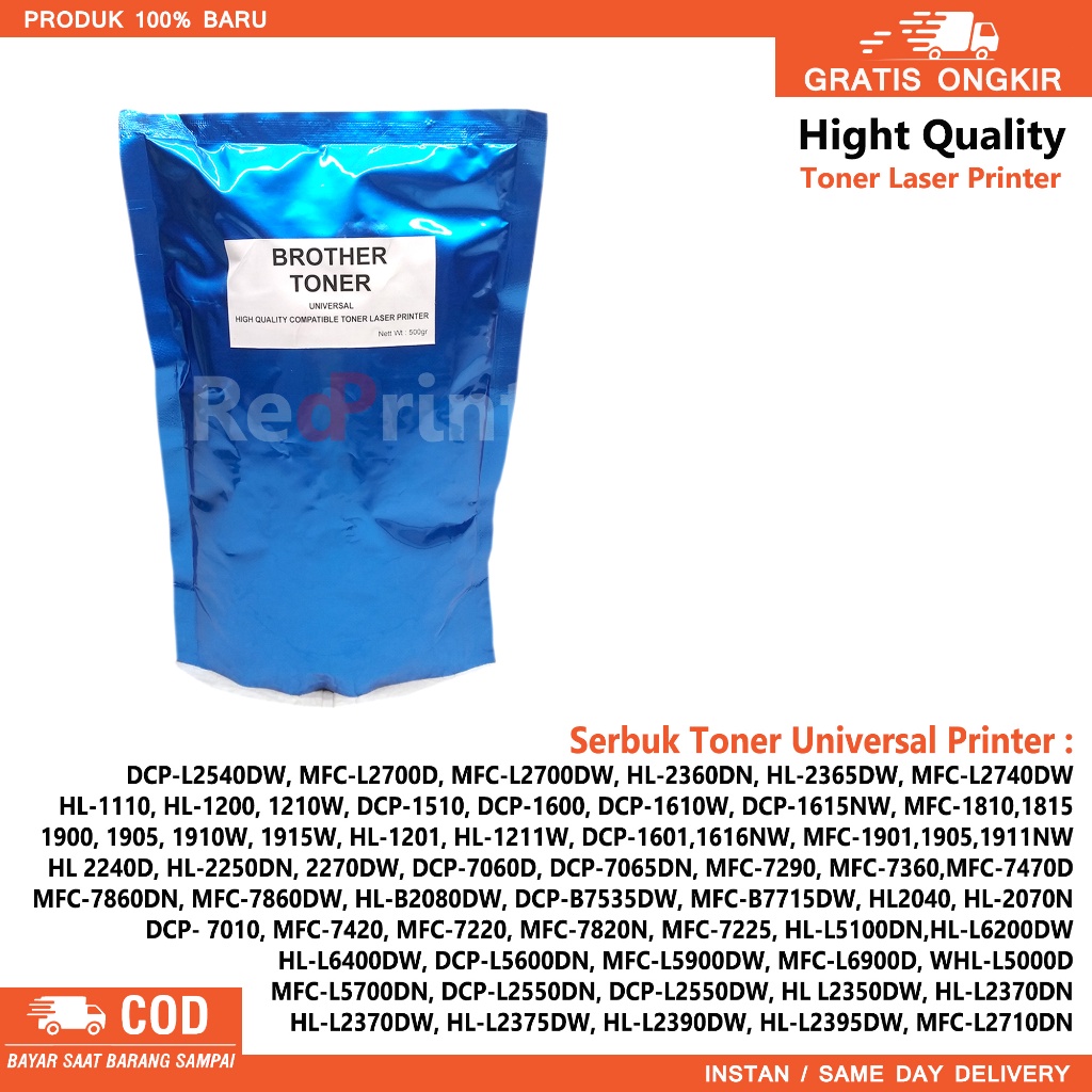 SERBUK TONER UNIVERSAL PRINTER/FOTOKOPI DCP-L2540DW, MFC-L2700D, MFC-L2700DW, MFC-L5900DW,