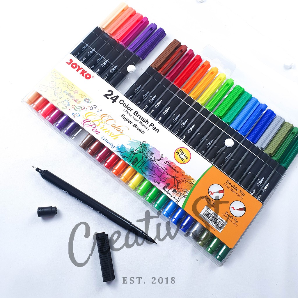 

JOYKO Brush Pen 24 Warna Brush + Fine Tip Clp-13A Set Spidol Kaigrafi