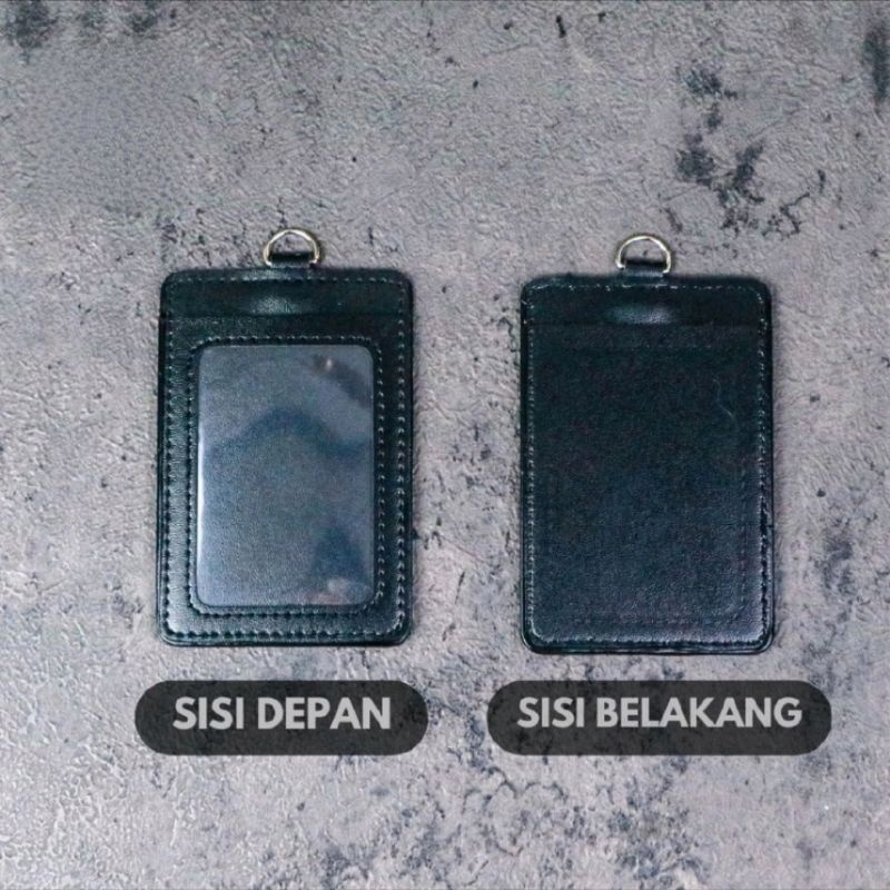 

Lanyard ID Card Tali Paracord 4mm Nametag Holder Leather PU Kulit Sintetis 2 Sisi Slot