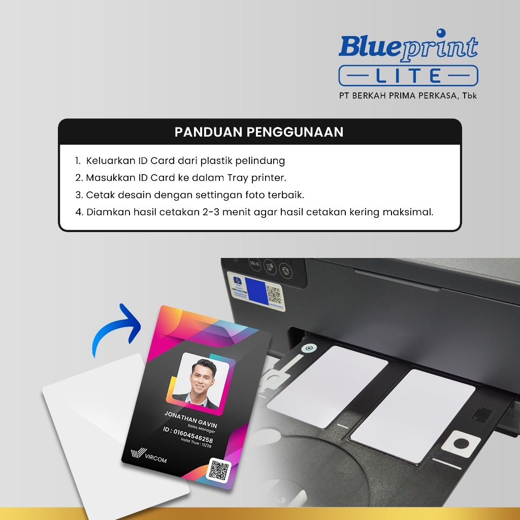 

Kartu Printable Inkjet ID Card Blueprint 8.6x5.4 760 Mic U Epson L8050 L18050 - Kemasan 1 Box