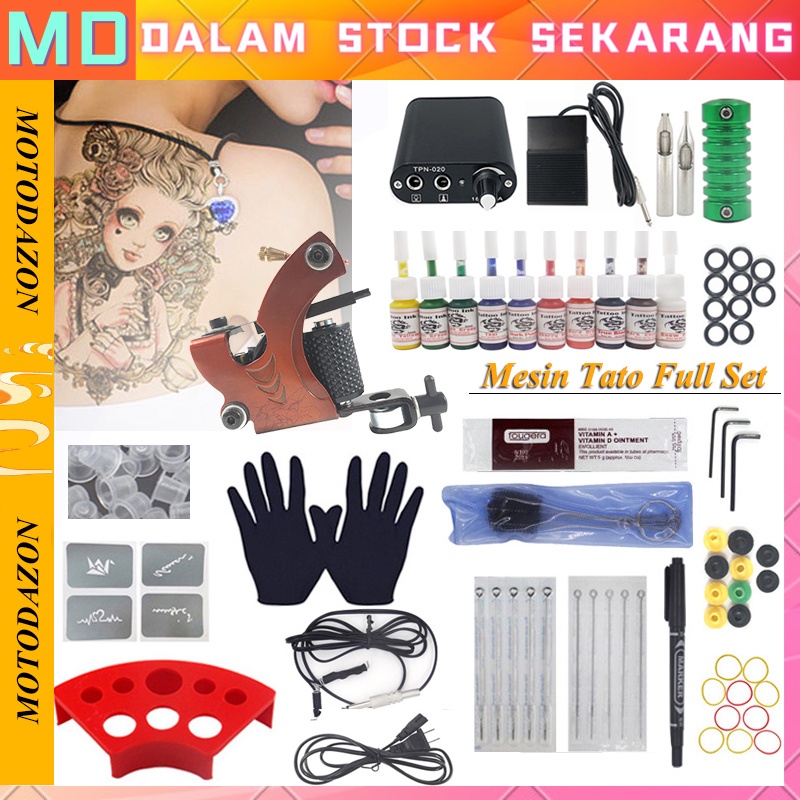 ACCMT- Stok TersediaMesin Tato Full Set - Alat Tatto - Tattoo Machine - Set Tato - Tattoo Kit Bonus