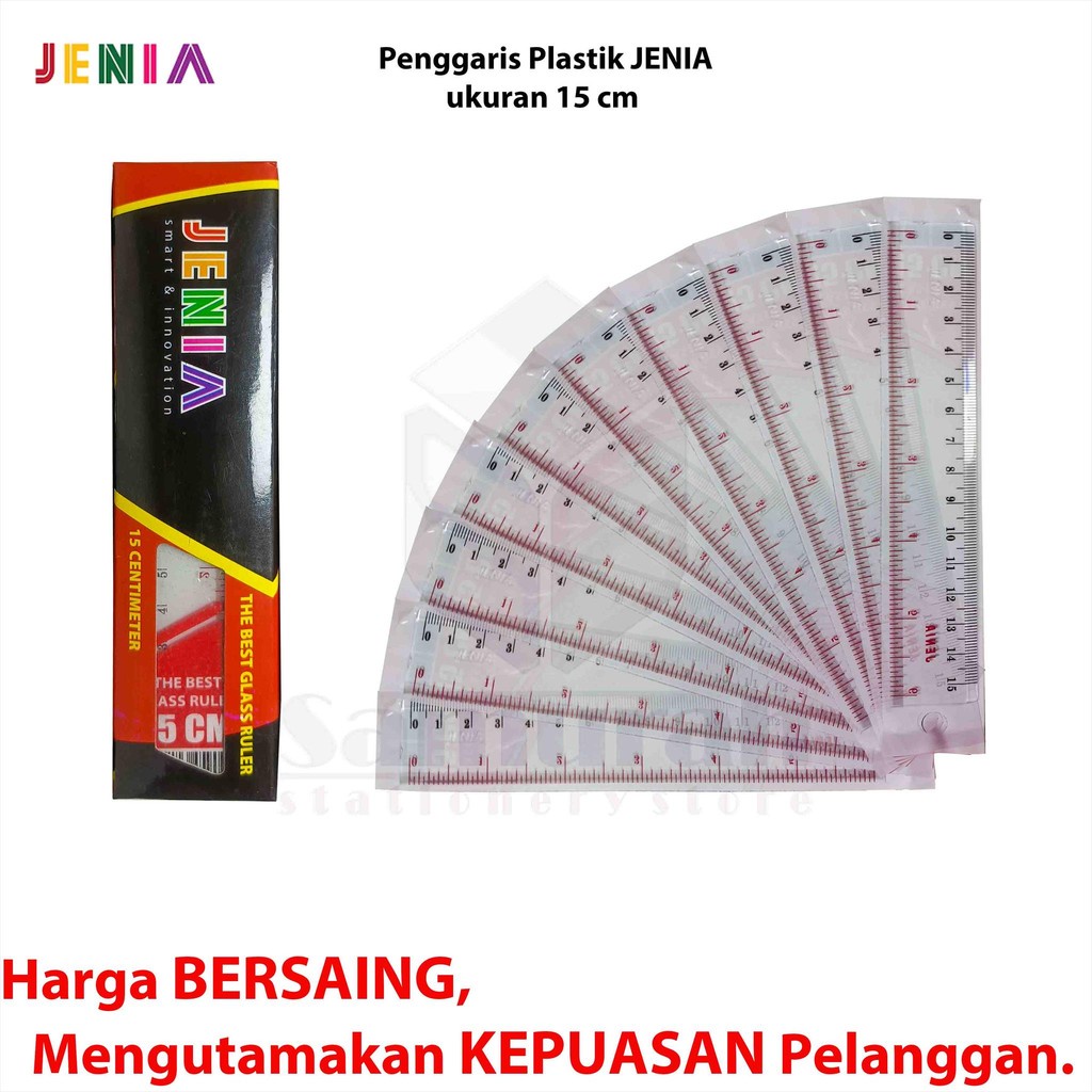 

Penggaris Plastik Jenia 15 cm Per Box isi 24 Pcs / Garisan Mika pendek 15 sentimeter / Glass Ruler