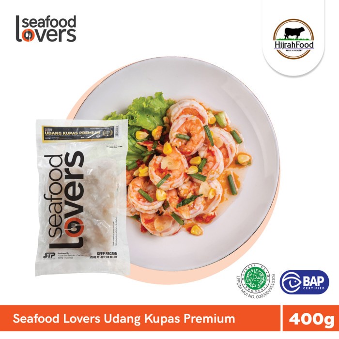 

Hijrahfood Seafood Lovers Premium Udang Kupas / Udang Vannamei Tail On (400 gr)