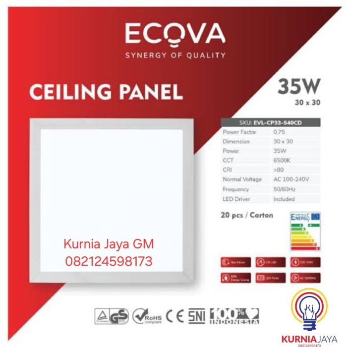 ECOVA Ceiling Panel LED 35watt 30x30 Lampu Downlight Kotak 30cm x 30cm