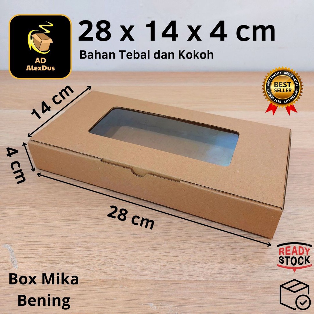

Kardus Mika 28 x 14 x 4 cm Model Diecut | Kotak Box Dus Hampers Kue Snack Parcel