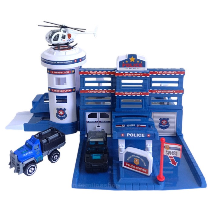 Future Toys Parking Lift Police Base Mainan Mobil Polisi Parking Lot Track Car Police