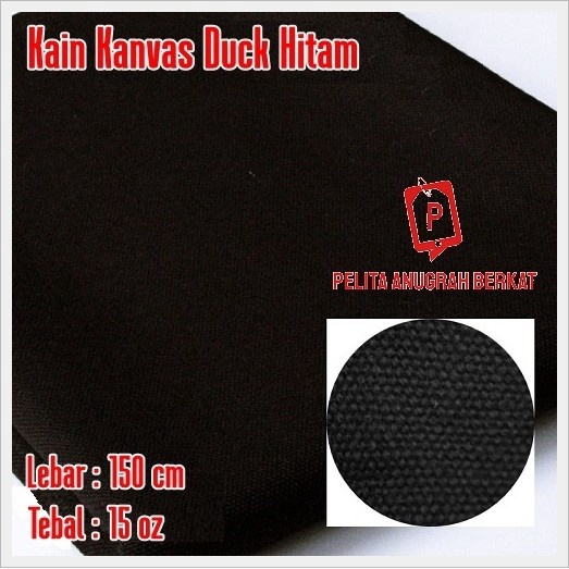 KAIN KANVAS KATUN DUCK HITAM TEBAL ROLL METERAN / BAHAN TAS HANDBAG