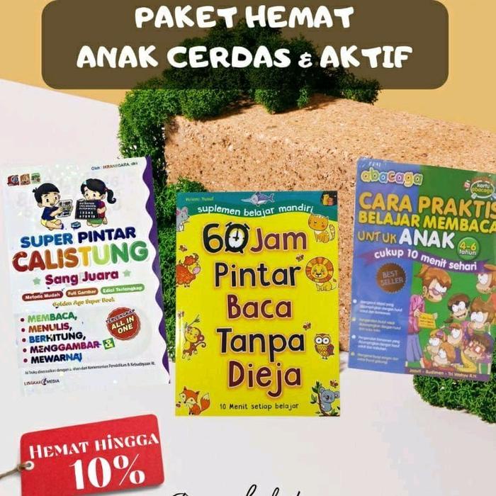 

terbaru !!! paket 3 buku 60 jam pintar baca tanpa dieja - abacaga full colour - super pintar