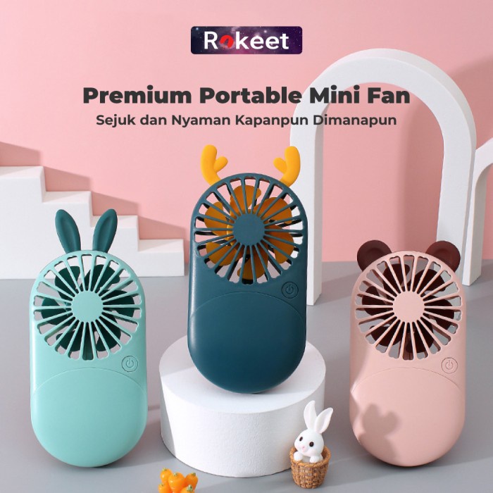 ReadyDong- Rokeet Kipas Cermin LED 3in1 Mini Fan Karakter Portabel Cermin Angin -yuk c.o