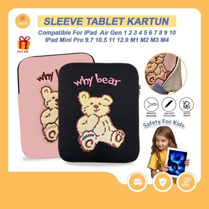 Jt Top Sleeve Tas Case Ipad Pro Air 7 8 9 Tablet Laptop 10 11 12 13 Inch Lucu