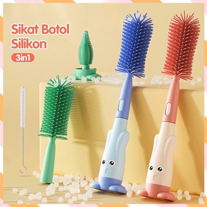 JTTOP" SIKAT BOTOL SET 3IN1 SIKAT CUCI BOTOL BAYI SILIKON SIKAT BOTOL DOT SEDOTAN 3 IN 1 PORTABLE