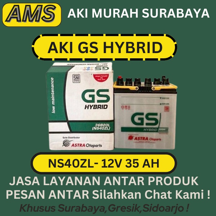 Aki Mobil Toyota Calya Gs Astra Ns40Zl Aki Basah Gs Hybrid 12V / 35 Ah