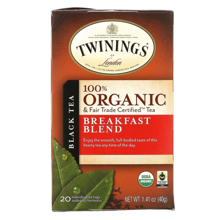 

Twinings 100% Organic Black Tea Breakfast Blend 20 X 2 Gram