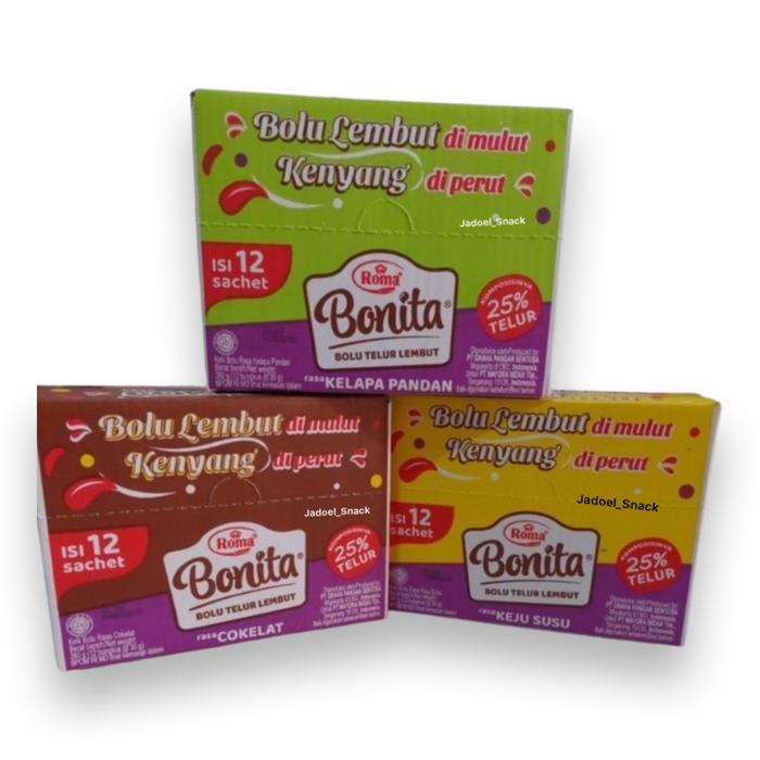

Bonita Roma Bolu 12 X 30 GR Rasa Pandan Keju Cokelat by Jadoel_Snack Food Makanan Frozen Cemilan