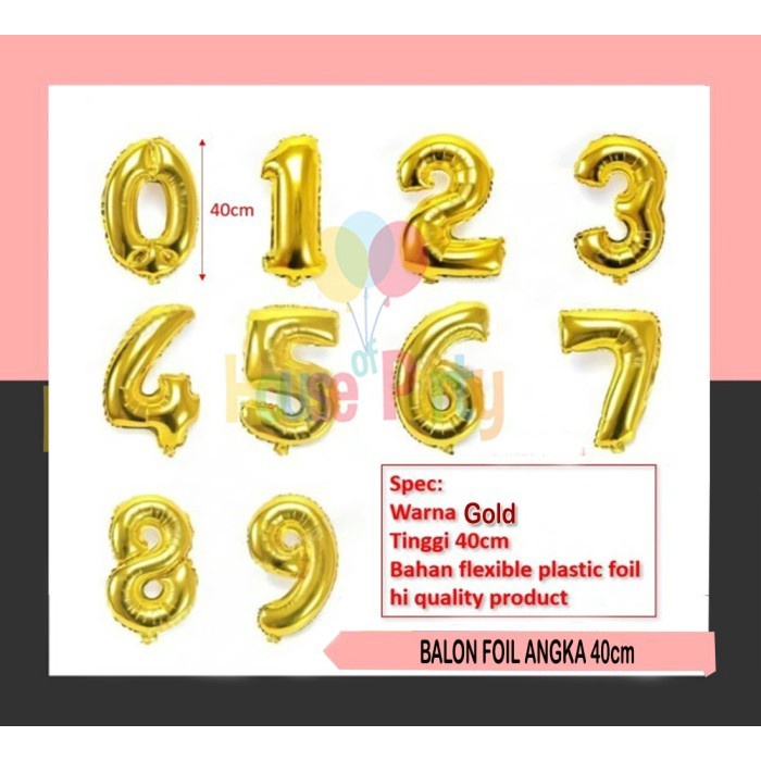 (Best) Balon Foil Angka Gold / GOLD 40cm / Balon foil / Balon Angka 1 PCS