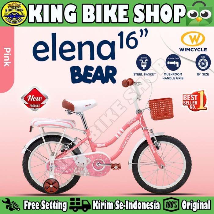 Sepeda Anak Perempuan WIMCYCLE ELENA BEAR Keranjang Ukuran 16 Inch Usia 4-6 Tahun Kode 155