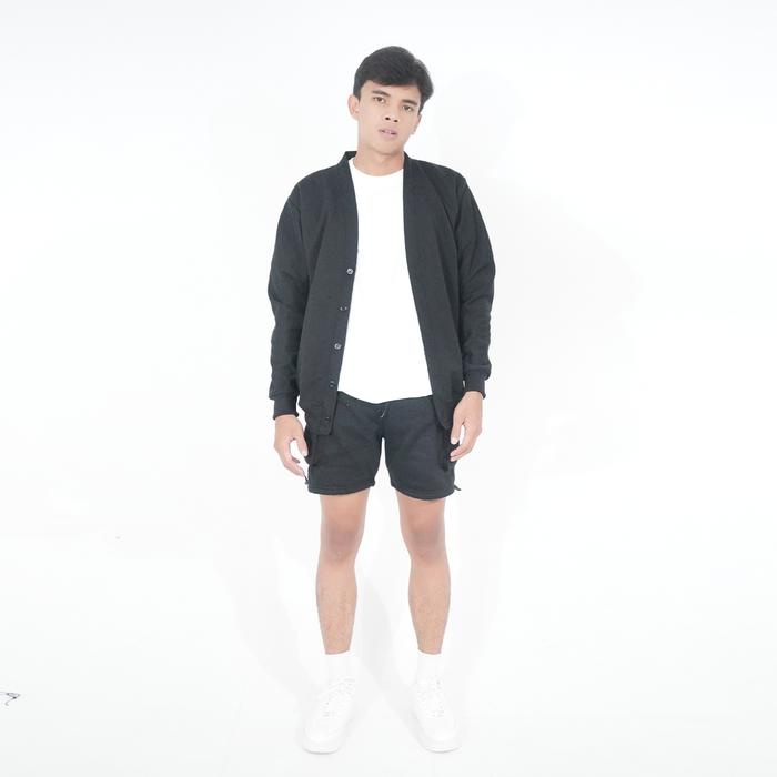 House Of Cuff Cardigan Pria Trendi Size L-Xxl Hitam Kerah Panjang Navy Sweater