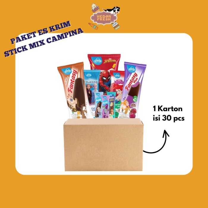 

Promo Terbatas Paket Es Krim Stik Mix Campina (1 Karton Isi 30 Pcs) Aman