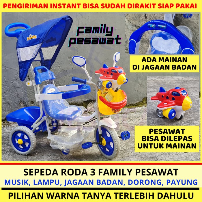 Sepeda Anak Roda 3 (Tiga) Tricycle Exotic Jok Baby Stroller Besar Kode 408