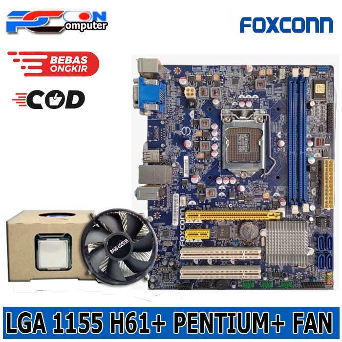 Paket Mobo H61 LGA 1155 DDR3 Onboard Plus Processor G1610 Fan Baut