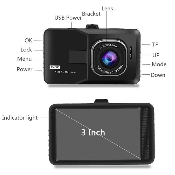 Discount Kamera Mobil Car Dvr Dashcam Camera Depan Belakang Hd Recorder Night - Kamera Depan