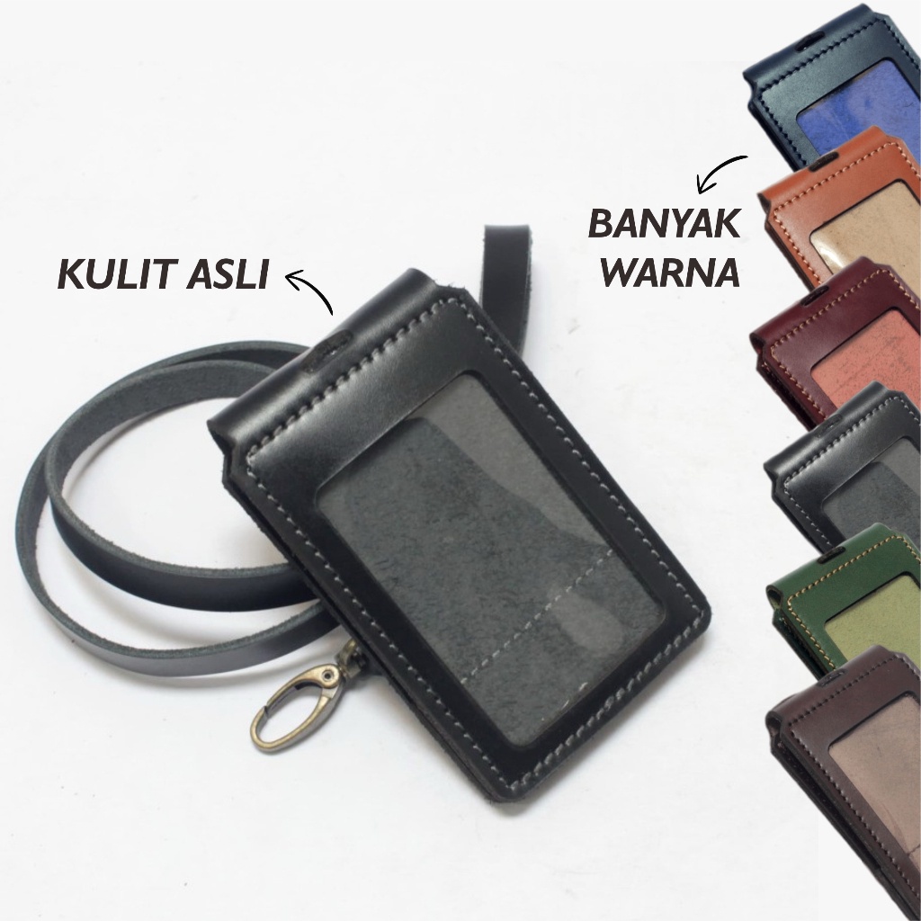 

Id Card Holder Model Lipat Kulit Asli - Name Tag Magnet Tali