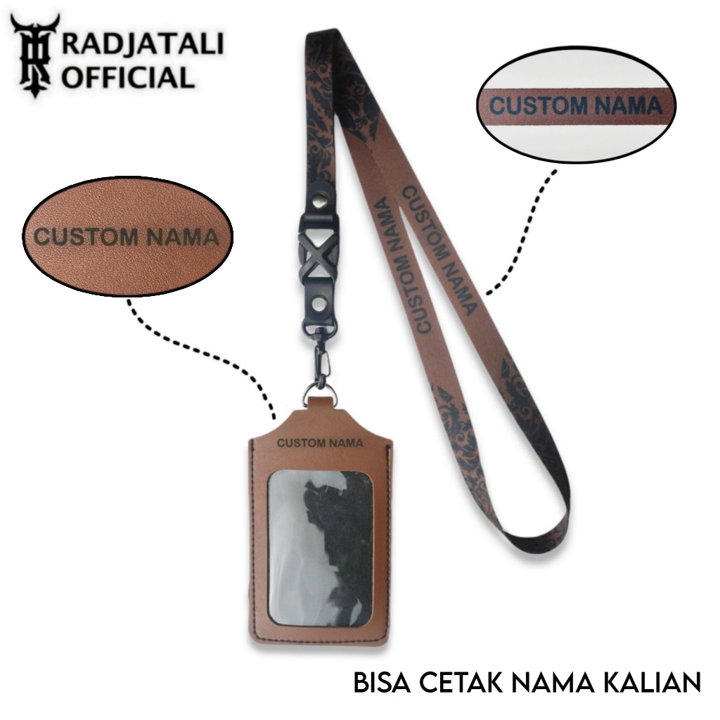 

[K5] Lanyard Kulit Holder ID Card Custom Nama Grafir Leather - BROWN