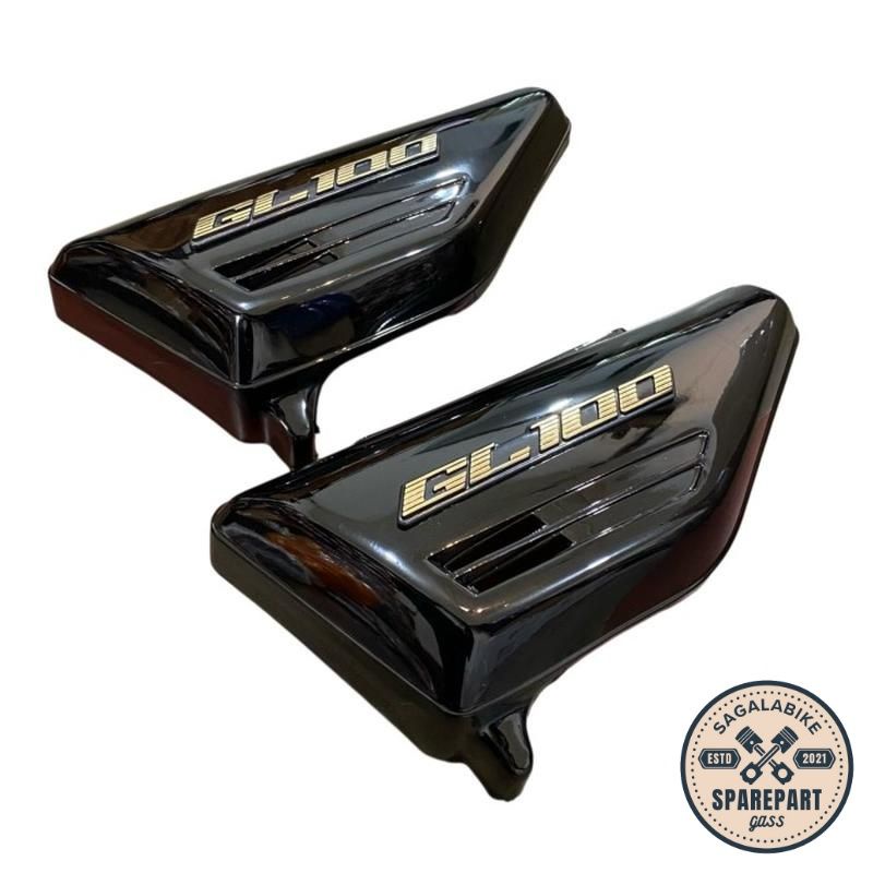 Sparepart Aksesoris Motor Dop Box Tutup Aki Accu Honda GL 100 GL100 Set Emblem Motor