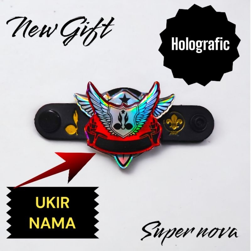 

Ring kacu pramuka cincin hasduk pramuka dobel akrilik hologram ukir nama super nova efic