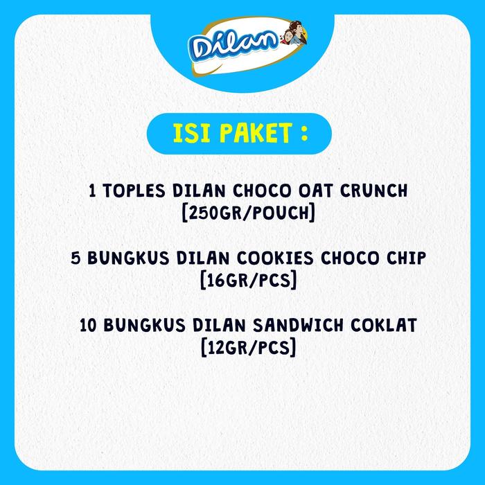 

terbaru !!! spesial new product 1 toples dilan choco oat crunch + 5 pcs dilan cookies choco chip +