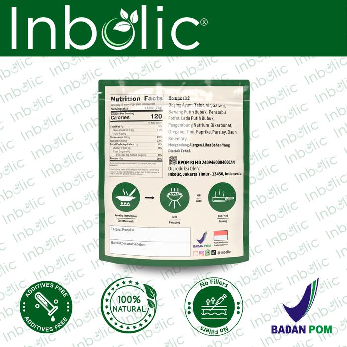 

terbaru !!! inbolic italian chicken sausage sosis ayam tanpa tepung - 100% murni daging ayam sosis