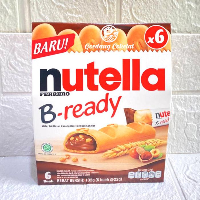 

terbaru !!! nutella ferrero bready b-ready b ready 1 box isi 22gr x 6 pcs / 132gr ready