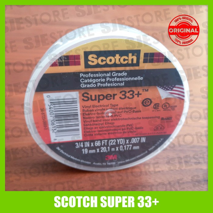 JT READY ISOLASI LISTRIK 3M SCOTCH SUPER 33+ VINYL ELECTRICAL TAPE HITAM