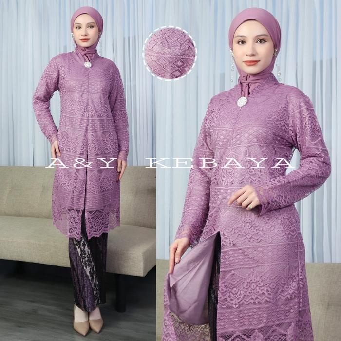 Kebaya V-Neck Brokat Malika Premium/Kebaya Modern Kerah V Polos/Kebaya Brokat Non Gliter Bunga Dress