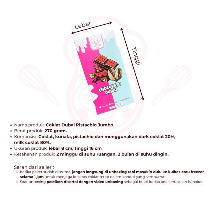 Coklat Dubai Kunafe Jumbo Pistachio - Yayang Dessert Dubai Chocolate Produk Unggulan