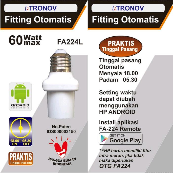 FITTING LAMPU TIMER OTOMATIS LITRO FA-224 BUKAN SENSOR CAHAYA (FA-224)