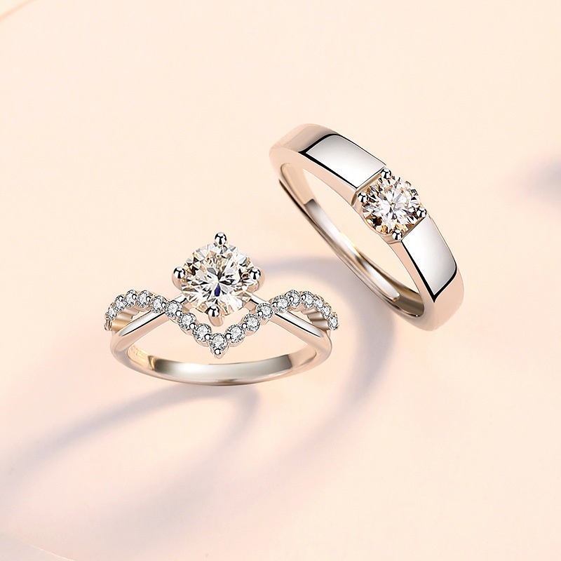 JelitaFash- Cincin Couple Perak Asli Cincin Tunangan Couple Nikah Emas Putih Adjustable Pasangan Nik