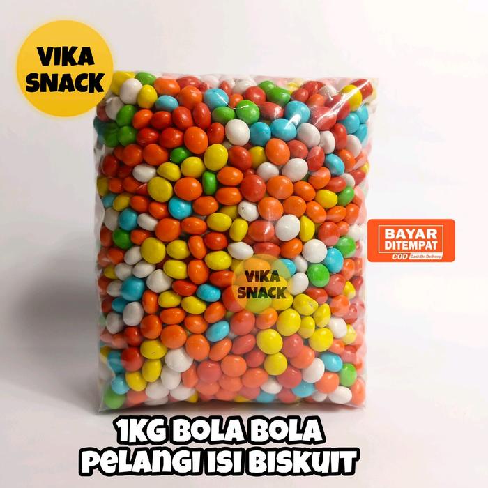 

1KG Bola Bola Pelangi Isi Biskuit