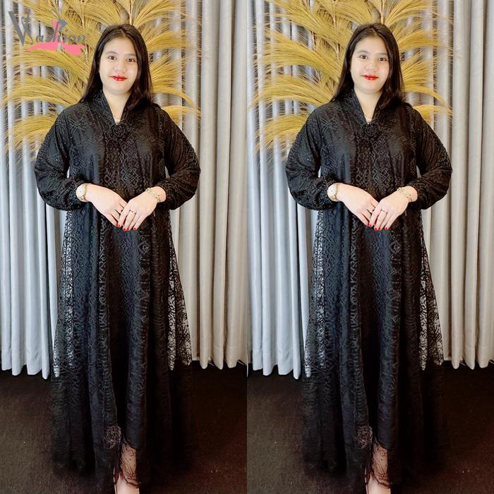 Gamis Brukat Tile Polos Putih Kartini A-Line Baju Muslim Vima 75385