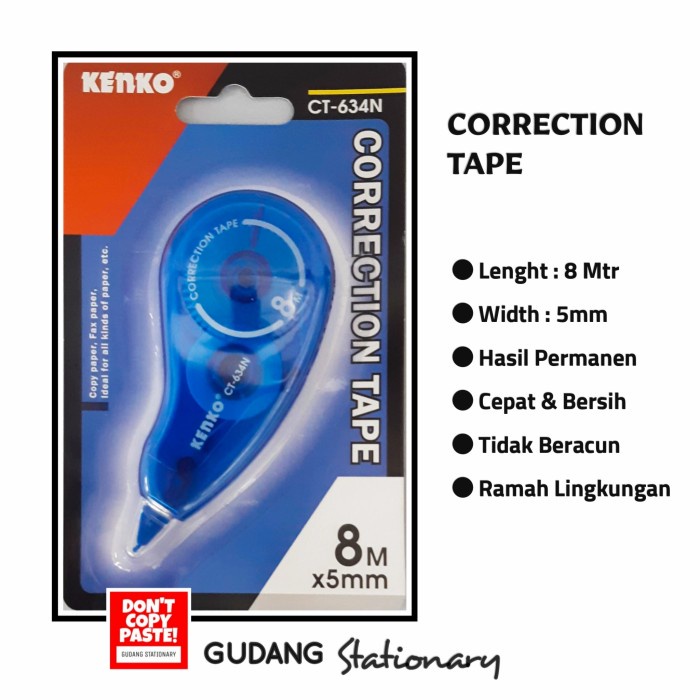 

TIP-EX CORRECTION TAPE KENKO 8MMX5MM CT-802N ( ISI 12 PIECE )