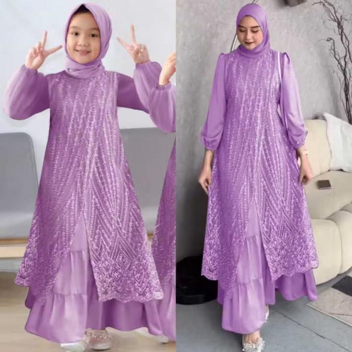 Gamis Maxi Olivia Ibu Dan Anak / Gamis Brukat Tile Mutiara Terlaris Kondangan Pesta