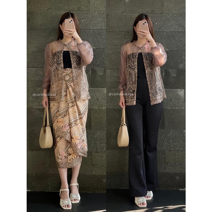 Good Quality Lily Outer Crop Brukat Organza / Outer Pendek Brokat Sapto / Baju Kondangan Wanita,
