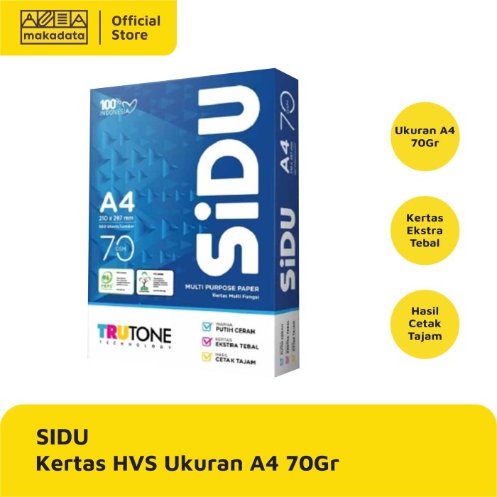 (BestSeller) KERTAS HVS PRINT FOTOCOPY SIDU A4 70 GRAM (1 RIM)