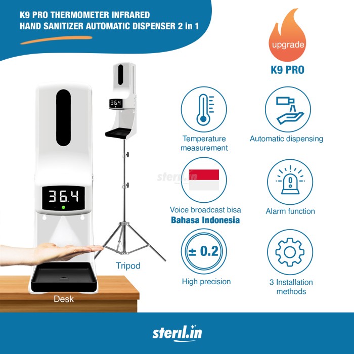 K9 PRO THERMOMETER INFRARED HAND SANITIZER DISPENSER OTOMATIS 2 in 1