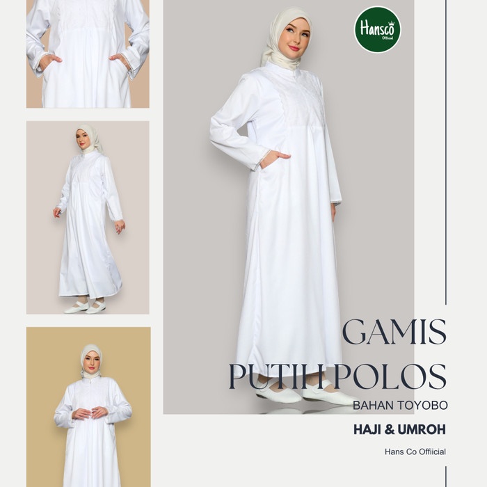 Hot Sale Baju Gamis Umroh Putih Polos Bahan Katun Toyobo Baju Muslim Umroh Haji Wanita Jumbo Series