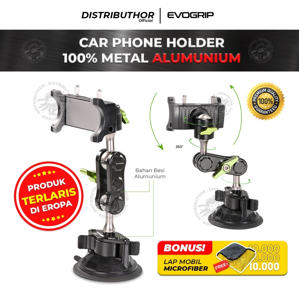 Evogrip CM100 Car Phone Holder Alumunium di Kaca Holder Hp Mobil Premium Full Besi Super Kuat